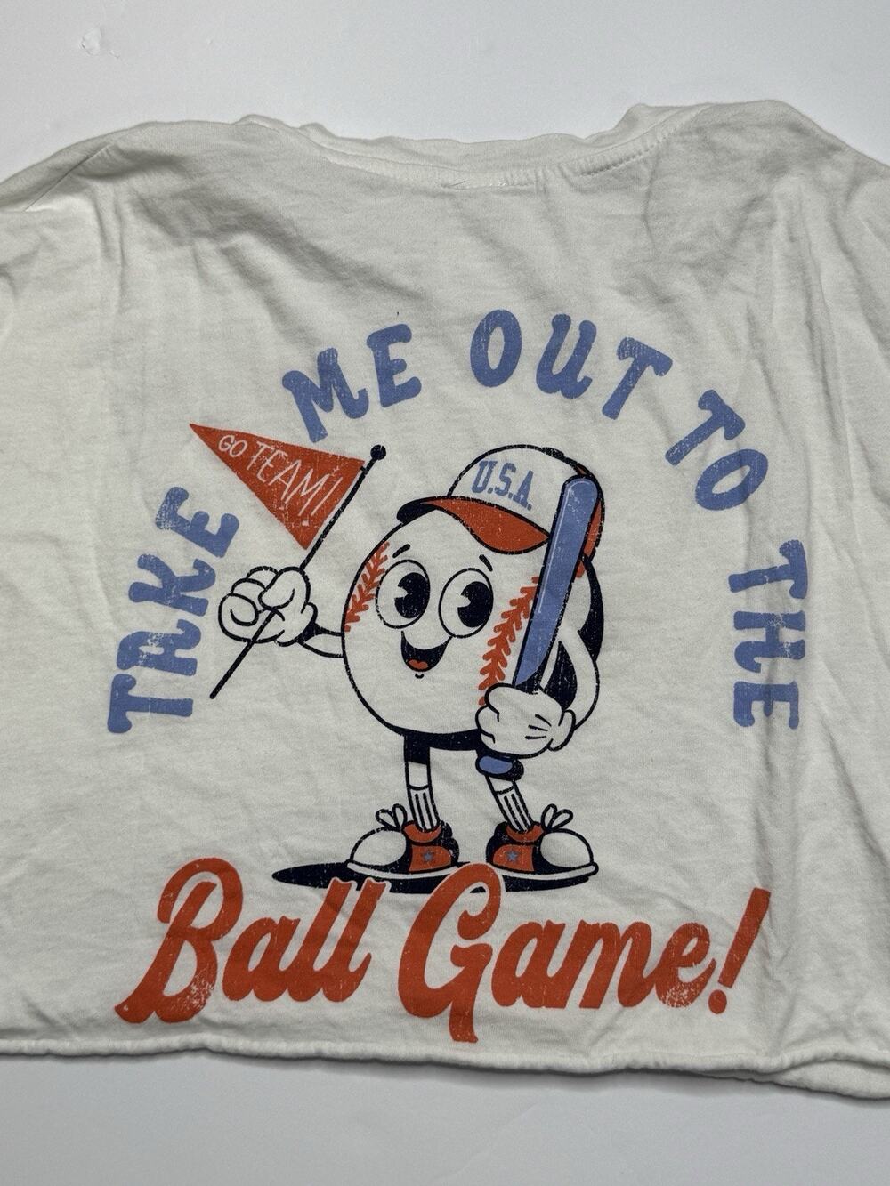 AS Revival Baseball Crop Top Womens XS White Take Me Out Ball Game Graphic Tee